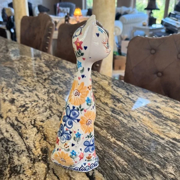 Polish Pottery KALICH Handpainted Cat 10” - Picture 4 of 5